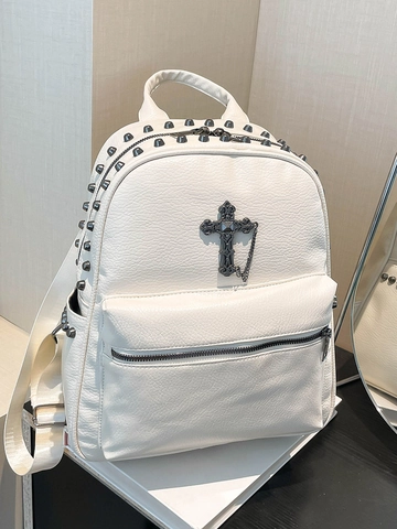 Zaino in Pelle PU Gothic Punk per Donna con Pendente a Croce e Borchie Piccola Borsa da Viaggio Streetwear Moda