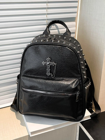 Zaino in Pelle PU Gothic Punk per Donna con Pendente a Croce e Borchie Piccola Borsa da Viaggio Streetwear Moda