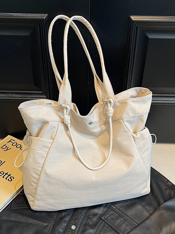 Large Capacity Canvas Tote Bag For Women Simple Urban Solid Color Lightweight Shoulder Bag For Commute Travel Handbag