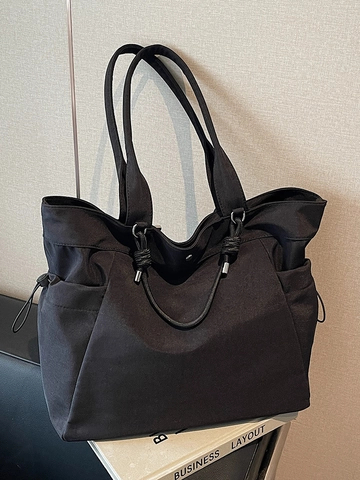 Large Capacity Canvas Tote Bag For Women Simple Urban Solid Color Lightweight Shoulder Bag For Commute Travel Handbag