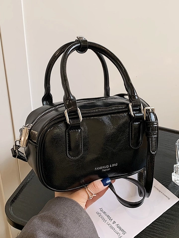 Vintage PU Leather Boston Pillow Bag For Women Fashion Solid Color Handheld Crossbody Bag With Adjustable Strap Commute Bag
