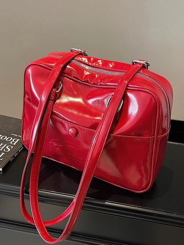 Vintage PU Leather Underarm Bag For Women Large Capacity Shoulder Bag With Letter Embossing Trendy Solid Color Chic Handbag