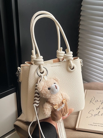 Mode Litschitextur PU-Leder Eimertasche Für Damen Minimalistischer Knotengriff Handtasche Mit Abnehmbarem Schultergurt Täglich Tote