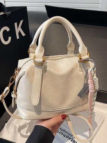 Bolso Bandolera Estilo Coreano para Mujer de Cuero PU con Patrón de Perro de Dibujos Animados en Relieve y Colgante de Metal