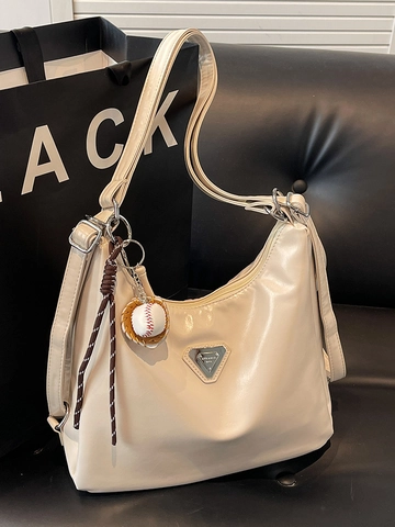 Damen Retro PU Leder Umhängetasche Ölwachs Textur High-End Multifunktionale Tote Bag Mode Hobo Rucksack Mit Metall Dreieck Tag