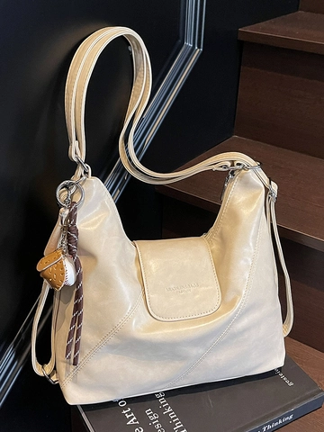 Borsa Tote in Pelle PU Retrò Donna Grande Capacità Commuter Borsa a Tracolla Versatile Borsa a Mano Con Ciondolo da Baseball