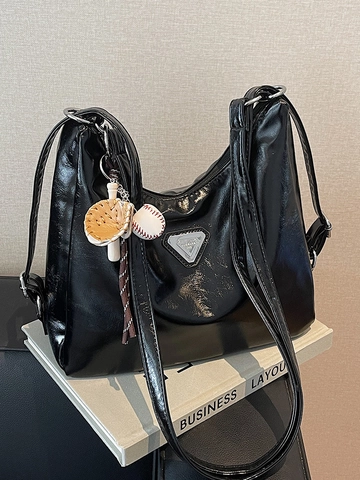Damen Retro PU Leder Umhängetasche Ölwachs Textur High-End Multifunktionale Tote Bag Mode Hobo Rucksack Mit Metall Dreieck Tag