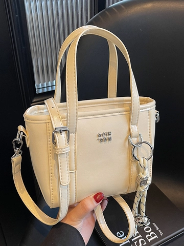 Elegante Borsa a Secchiello in Pelle PU per Donna Moda Urban Semplice Borsa a Tracolla Versatile Borsa a Mano con Ciondolo