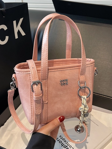 Elegante Borsa a Secchiello in Pelle PU per Donna Moda Urban Semplice Borsa a Tracolla Versatile Borsa a Mano con Ciondolo