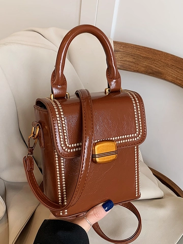 Borsa a Scatola Quadrata in Pelle PU Vintage da Donna Piccola Borsa a Mano Alla Moda con Tracolla Borsa a Tracolla Versatile