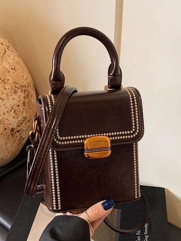 Borsa a Scatola Quadrata in Pelle PU Vintage da Donna Piccola Borsa a Mano Alla Moda con Tracolla Borsa a Tracolla Versatile