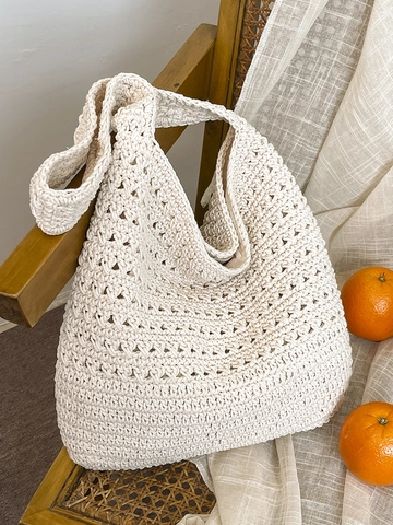 Artistic Woven Tote Bag Women Large Capacity Lightweight Crochet Shoulder Bag Casual Beach Hobo Bag Solid Color PU Bag
