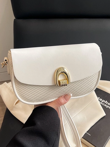 Bolso Bandolera Cuadrado Pequeño para Mujer Minimalista Urbano Tejido Empalmado Cuero Sintético Con Hebilla de Bocado Bolso de Hombro
