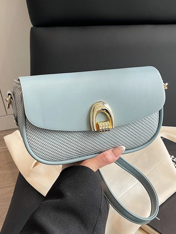 Bolso Bandolera Cuadrado Pequeño para Mujer Minimalista Urbano Tejido Empalmado Cuero Sintético Con Hebilla de Bocado Bolso de Hombro