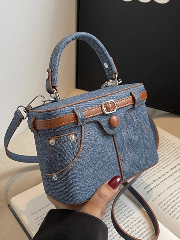 Borsa a Scatola in Tessuto Denim Trendy Borsa a Tracolla in Pelle PU Retrò per Donna Mini Borsa Quadrata Elegante e Versatile