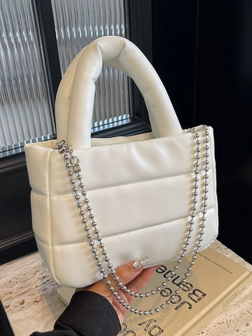 Borsa a Secchiello Trapuntata da Donna Minimalista in Pelle PU Borsa a Tracolla Con Catena Argento Borsa a Mano Casual
