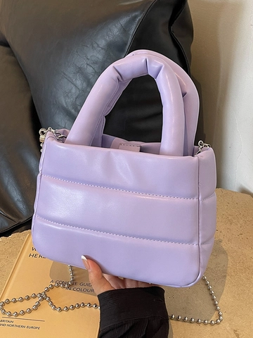 Borsa a Secchiello Trapuntata da Donna Minimalista in Pelle PU Borsa a Tracolla Con Catena Argento Borsa a Mano Casual