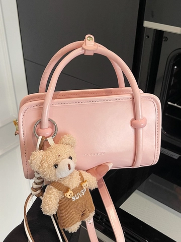 Koreaanse Stijl Dames Kleine PU Leren Crossbody Tas Veelzijdige Stedelijke Minimalistische Handtas Met Schattige Beertje Hanger