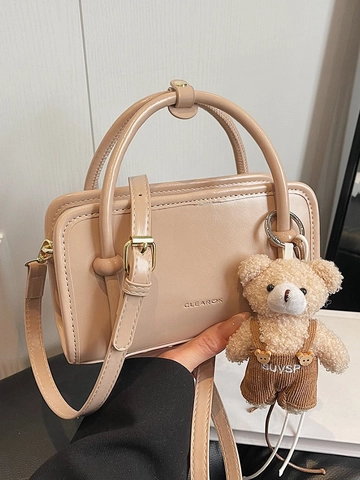 Koreaanse Stijl Dames Kleine PU Leren Crossbody Tas Veelzijdige Stedelijke Minimalistische Handtas Met Schattige Beertje Hanger
