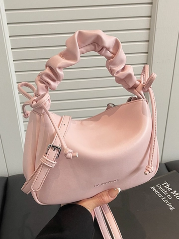Borsa a Tracolla da Donna Elegante in Pelle PU Con Manico Increspato Moda Tinta Unita Borsa a Cuscino Nuvola Con Fiocco