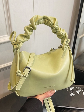 Borsa a Tracolla da Donna Elegante in Pelle PU Con Manico Increspato Moda Tinta Unita Borsa a Cuscino Nuvola Con Fiocco