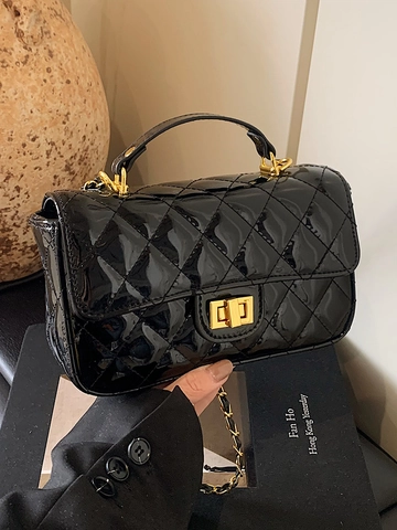 Elegante Borsa a Mano da Donna in Pelle Verniciata Trapuntata Vintage Borsa a Tracolla Quadrata Con Catena D'oro Satchel da Sera