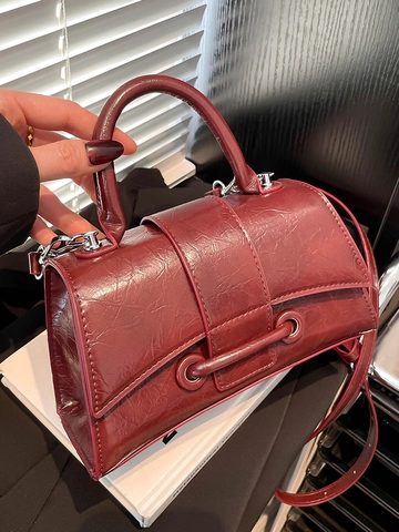 Borsa a Mano Quadrata Piccola a Clessidra in PU con Texture Increspata Urban Simplicity Borsa a Tracolla Donna Versatile