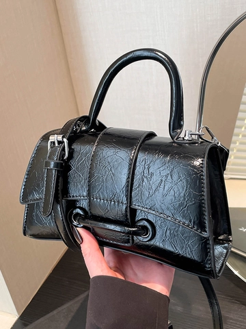 Borsa a Mano Quadrata Piccola a Clessidra in PU con Texture Increspata Urban Simplicity Borsa a Tracolla Donna Versatile
