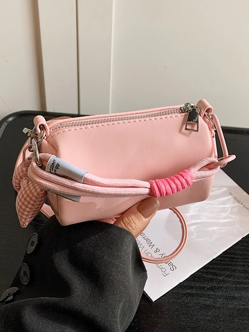 Mini Bolso Bandolera Cilíndrico para Mujer Contraste de Color Nudo Bolso de Mano Con Decoración de Lazo Cuero PU Bolso Diario