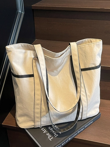 Bolso Tote de Cuero PU de Gran Capacidad para Mujer Estilo Urbano Simple Color de Contraste Bolso de Hombro para Estudiantes
