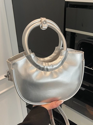 Bolso de Mano de Media Luna de Cuero PU de Moda Con Asa Redonda Color Sólido Minimalista Urbano Bandolera Versátil Mujer
