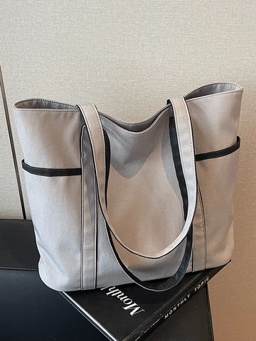 Bolso Tote de Cuero PU de Gran Capacidad para Mujer Estilo Urbano Simple Color de Contraste Bolso de Hombro para Estudiantes