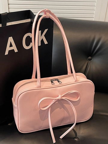 Minimalist Women Ballet Style Bow Boston Shoulder Bag PU Leather Trendy Large Capacity Daily Handbag Versatile Lady Tote