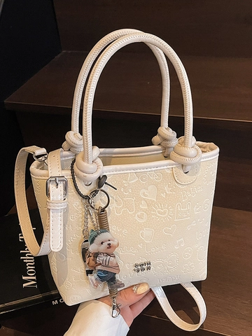 Borsa a Secchiello da Donna in Pelle PU Goffrata con Cartoni Animati Cuore Borsa a Mano Tracolla Versatile Pendolare Spalla