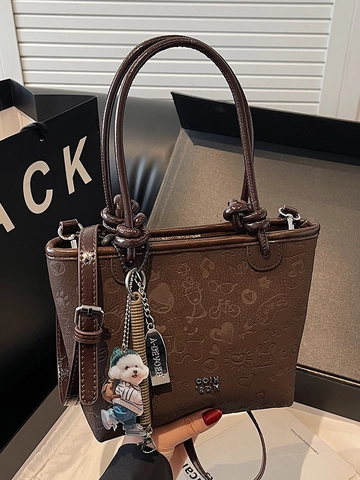 Borsa a Secchiello da Donna in Pelle PU Goffrata con Cartoni Animati Cuore Borsa a Mano Tracolla Versatile Pendolare Spalla