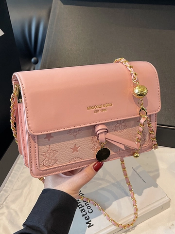 Borsa a Tracolla da Donna in Pelle PU con Stella in Rilievo Catena Borsa a Spalla Urban Simple Commuter Piccola Borsa Quadrata