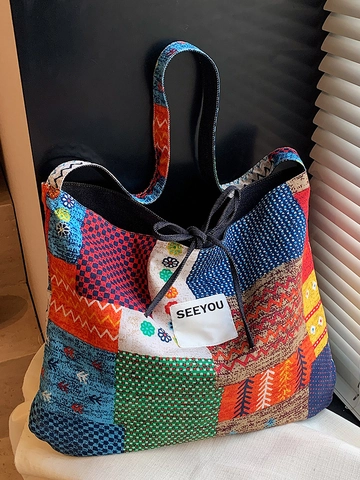 Boheme Ethno Stil Patchwork Tragetasche Mit Großer Kapazität Für Damen Denim Leinwand Schultertasche Leicht Vielseitig
