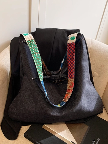 Boheme Ethno Stil Patchwork Tragetasche Mit Großer Kapazität Für Damen Denim Leinwand Schultertasche Leicht Vielseitig