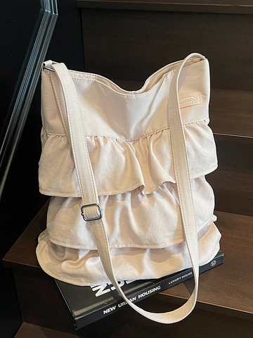 Dames Koreaanse Stijl Ruche Tote Bag Grote Capaciteit Geplooide Gelaagde Schoudertas Casual PU Leer Elegante Hobo Tas