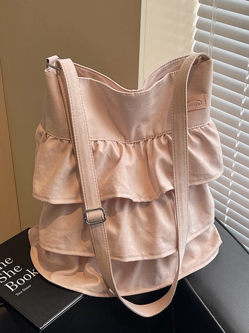 Dames Koreaanse Stijl Ruche Tote Bag Grote Capaciteit Geplooide Gelaagde Schoudertas Casual PU Leer Elegante Hobo Tas