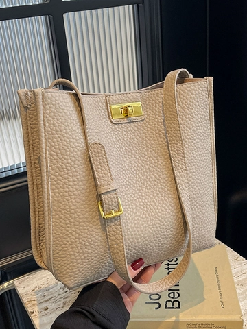 Minimalistische Lychee-Muster PU Leder Umhängetasche Für Damen Gold Verschluss Umhängetasche Täglich Pendeln Tote Tasche