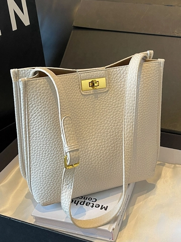 Minimalistische Lychee-Muster PU Leder Umhängetasche Für Damen Gold Verschluss Umhängetasche Täglich Pendeln Tote Tasche