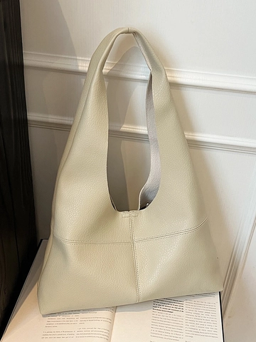 Women Minimalist Solid PU Leather Tote Bag Large Capacity Soft Hobo Shoulder Bag With Lychee Texture For Office Commute Casual Top Handle Bag