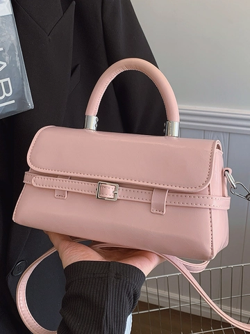 New Fashion Minimalist Women PU Leather Small Square Bag Versatile Top Handle Crossbody Bag Solid Color Office Satchel Purse
