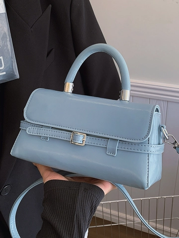 New Fashion Minimalist Women PU Leather Small Square Bag Versatile Top Handle Crossbody Bag Solid Color Office Satchel Purse