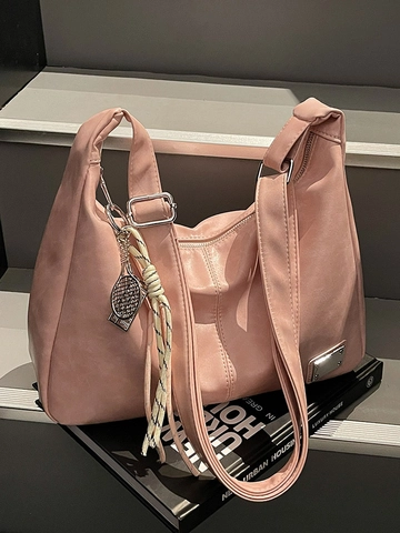 Vintage Women Large Capacity PU Leather Hobo Bag Solid Color Commute Shoulder Crossbody Tote Bag With Adjustable Strap