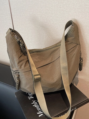 Women Casual Dumpling Crossbody Bag Large Capacity Nylon Half Moon Hobo Bag With Braided Rope Zipper Pull Travel Satchel