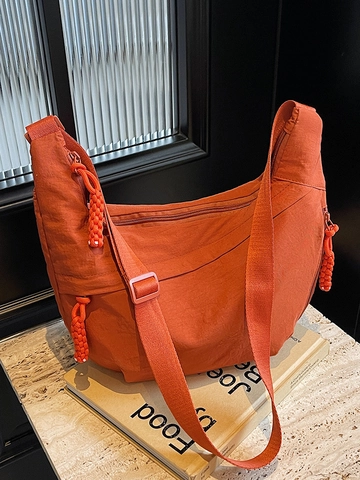 Women Casual Dumpling Crossbody Bag Large Capacity Nylon Half Moon Hobo Bag With Braided Rope Zipper Pull Travel Satchel