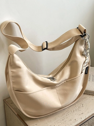 Women Large Capacity Nylon Crescent Crossbody Bag Lightweight Adjustable Wide Strap Solid Color Simple Casual Dumpling Shoulder Bag