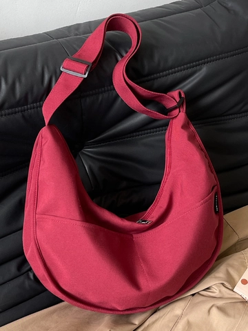 Women Large Capacity Nylon Crescent Crossbody Bag Lightweight Adjustable Wide Strap Solid Color Simple Casual Dumpling Shoulder Bag